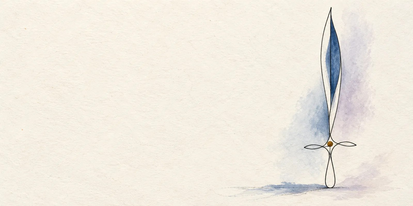 A slender abstract blade in a minimalist ink and watercolor illustration.