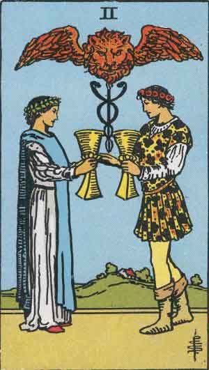 Rider-Waite-Smith illustration for Two of Cups