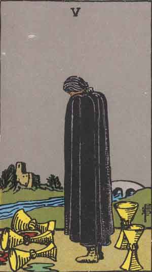 Rider-Waite-Smith illustration for Five of Cups