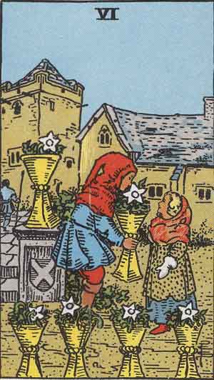 Rider-Waite-Smith illustration for Six of Cups