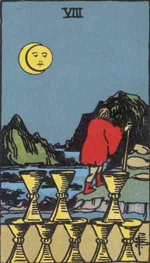 Rider-Waite-Smith illustration for Eight of Cups