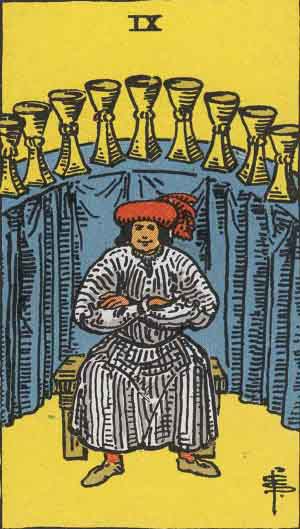 Rider-Waite-Smith illustration for Nine of Cups