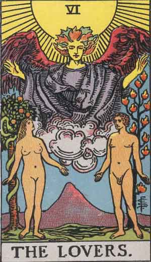 Rider-Waite-Smith illustration for The Lovers