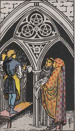 Rider-Waite-Smith illustration for Three of Pentacles