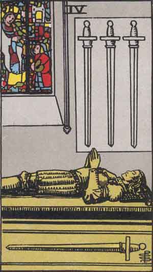 Rider-Waite-Smith illustration for Four of Swords
