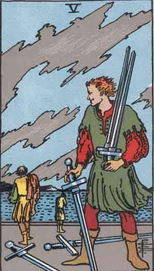 Rider-Waite-Smith illustration for Five of Swords