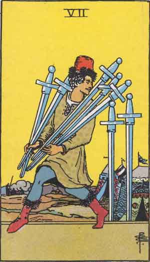 Rider-Waite-Smith illustration for Seven of Swords