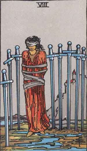 Rider-Waite-Smith illustration for Eight of Swords