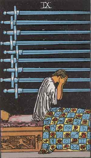 Rider-Waite-Smith illustration for Nine of Swords