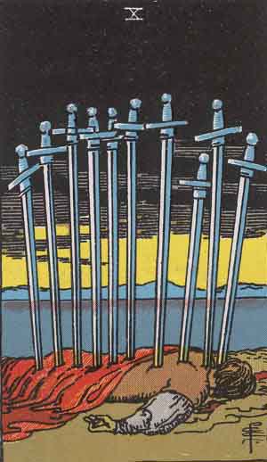 Rider-Waite-Smith illustration for Ten of Swords