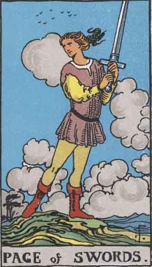Rider-Waite-Smith illustration for Page of Swords