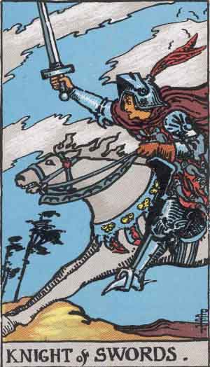 Rider-Waite-Smith illustration for Knight of Swords