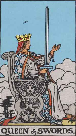 Rider-Waite-Smith illustration for Queen of Swords
