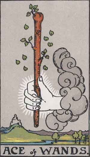 Rider-Waite-Smith illustration for Ace of Wands