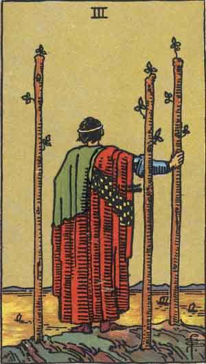 Rider-Waite-Smith illustration for Three of Wands