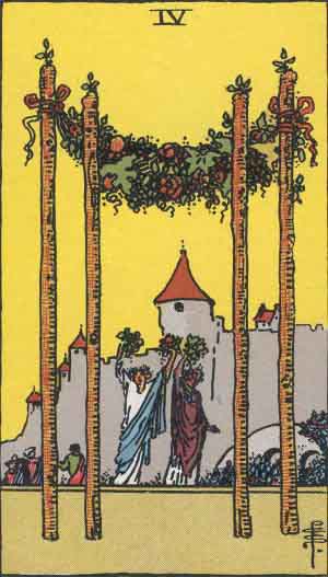 Rider-Waite-Smith illustration for Four of Wands