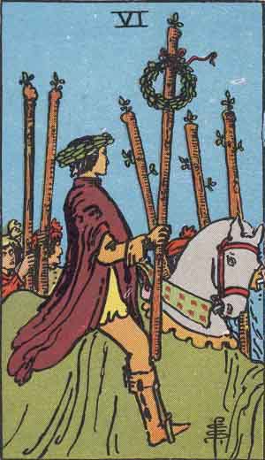 Rider-Waite-Smith illustration for Six of Wands