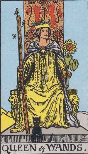 Rider-Waite-Smith illustration for Queen of Wands